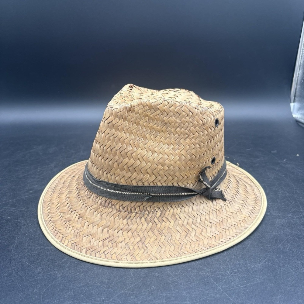 Mens & Women's Vtg Medium Straw Cowboy Hat Western Style Wide Brim Sun‎ Hat